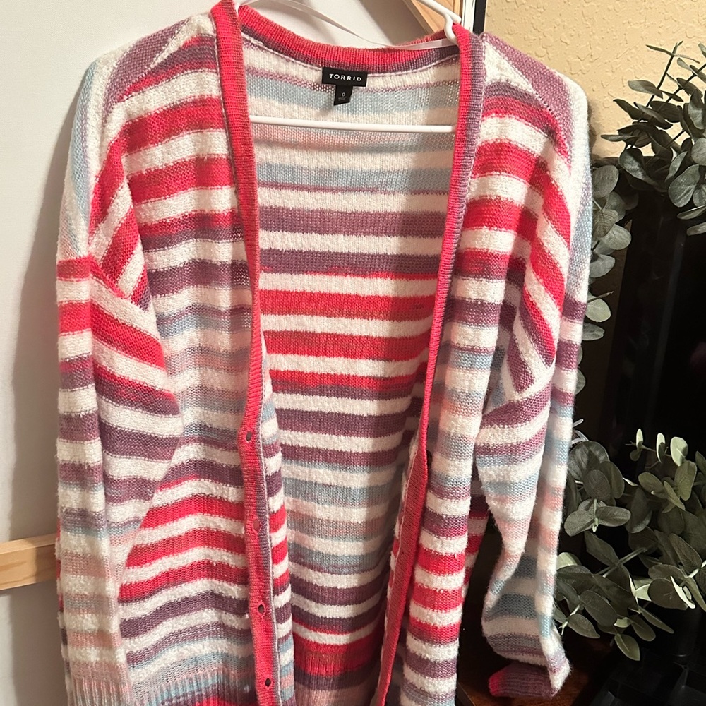 Torrid pink striped cardigan NWOT Sz 0